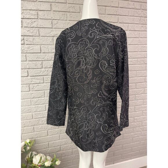 Chico’s Women Sophisticated Black / Silver Silk Jacket Size 1 (8/10) - Picture 5 of 9